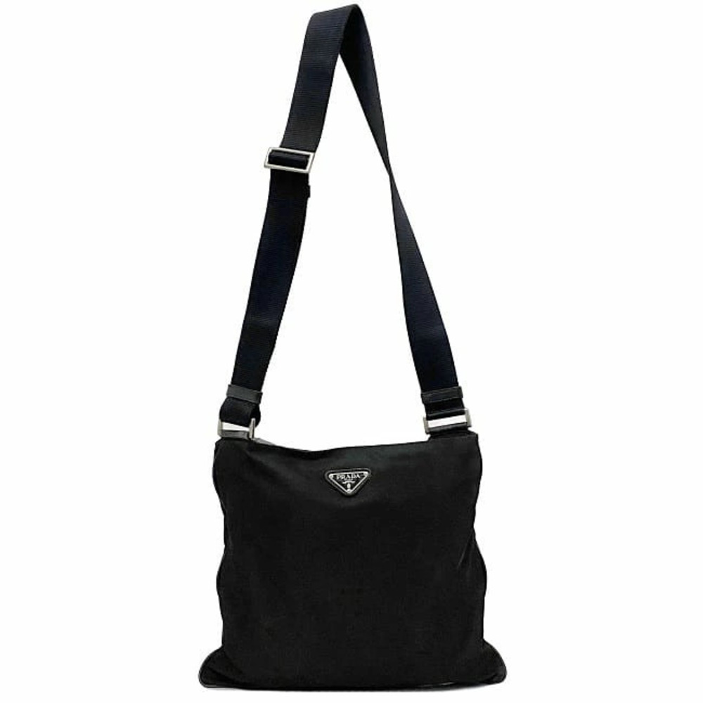 Prada Shoulder Bag Black Silver Nero Black Tessuto Sacoche Triangle Plate - Picture 2 of 10
